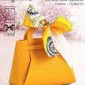 Кожаная подарочная сумочка для бижутерии и сувениров, жёлтая с бантом (лента), 13×12×5.5 см
