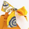 Кожаная подарочная сумочка для бижутерии и сувениров, жёлтая с бантом (лента), 13×12×5.5 см