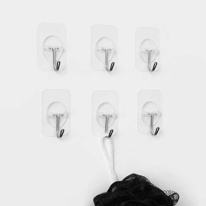 Крючки самоклеящиеся Доляна «Классика», 6 шт., прозрачные