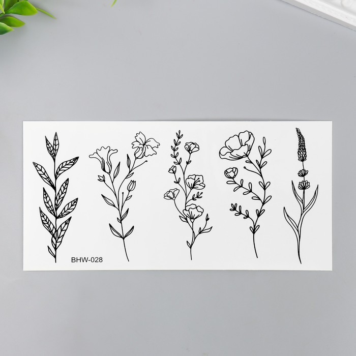 Татуировка на тело чёрная "Цветочная" МИКС 14х7 см