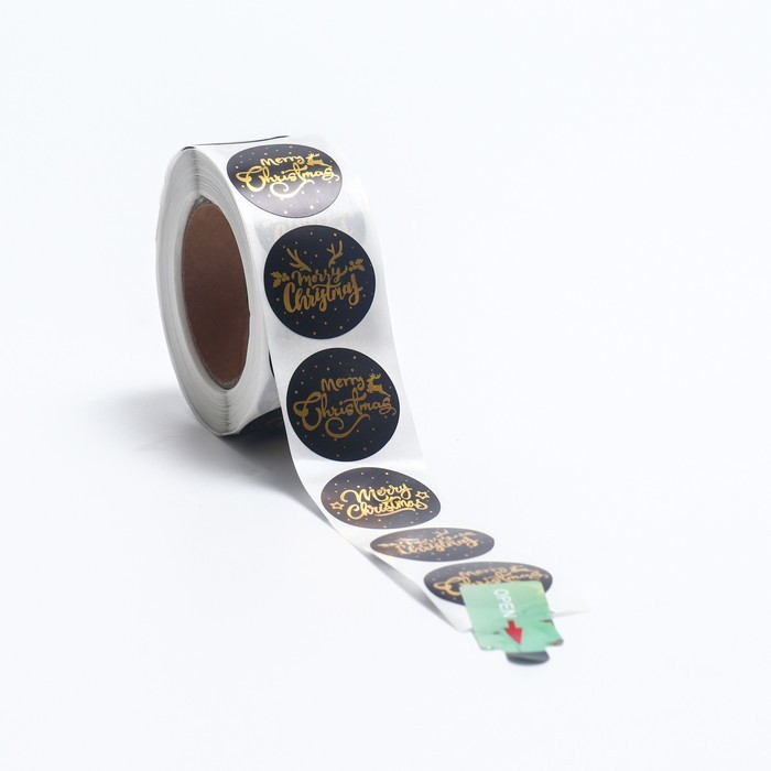 Наклейки c тиснением  в рулоне   "С Рождеством!", 500 шт,2,5 х 2,5 см