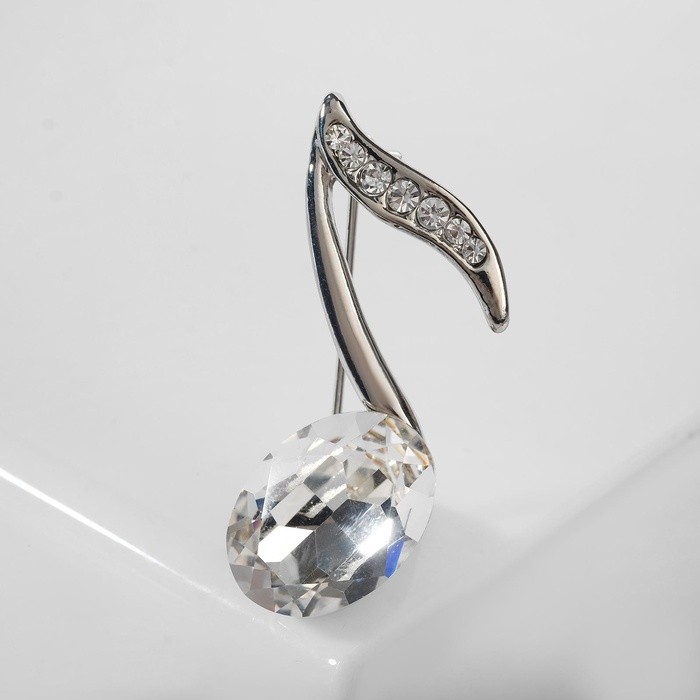 Брошь «Нота» из симфонии, белая в серебре