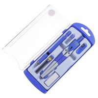 Готовальня, 6 предметов: циркуль, точилка, грифель, ластик, карандаш механический 0.5 мм, грифель НВ 0.5 мм, в пластиковом пенале