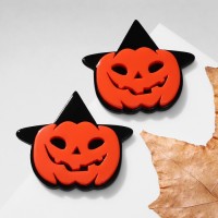 Серьги акриловые «Тыковки» в шляпах ведьм, цвет оранжевый в чёрном металле