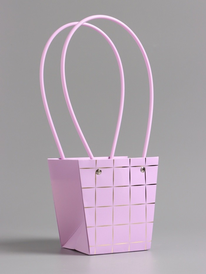 Сумка переноска для цветов, лиловая влагостойкая, с тиснением, 13×9.5×13±5% см