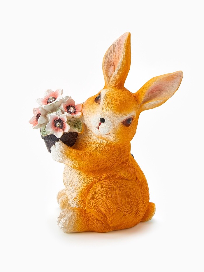 Садовая фигура из полистоуна «Зайка с букетом», 22×11×17 см, с подсветкой