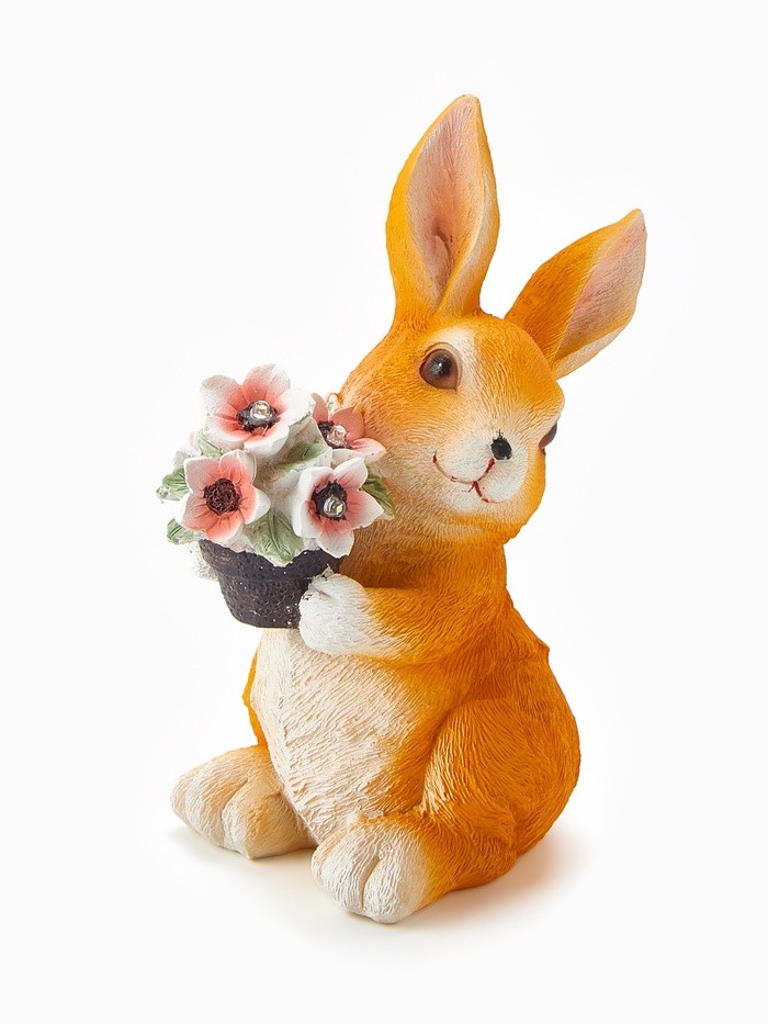 Садовая фигура из полистоуна «Зайка с букетом», 22×11×17 см, с подсветкой