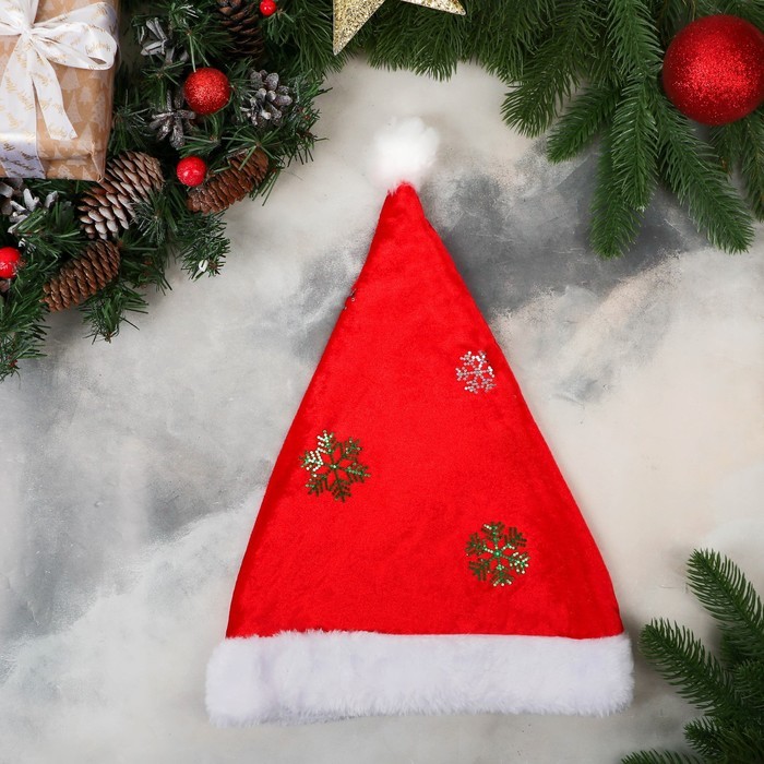 Колпак новогодний "Снежинка колор" 26х35 см, красный Колпак новогодний "Снежинка колор" 26х35 см, красный