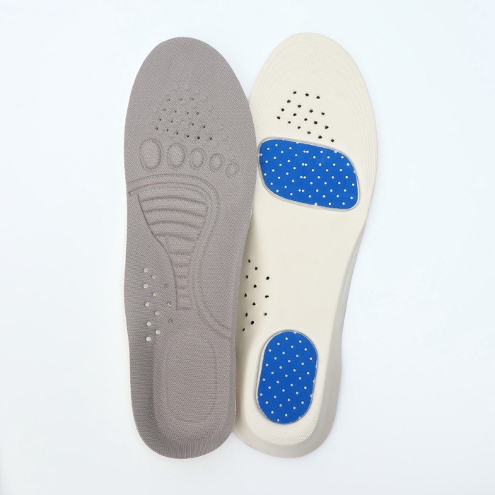 Стельки для обуви, спортивные, универсальные, амортизирующие, дышащие, р-р RU до 46 (р-р Пр-ля до 46), 29 см, пара, серые