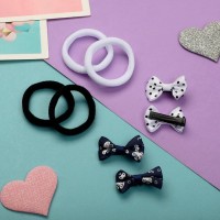 Набор для волос "Карапунька" (4 резинки, 4 зажима) горошек цветы, 2 см, чёрно-белый