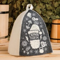 Шапка для бани и сауны, с принтом «С Новым Годом», полиэфир 70%, шерсть 30%, серая, «Банная забава»