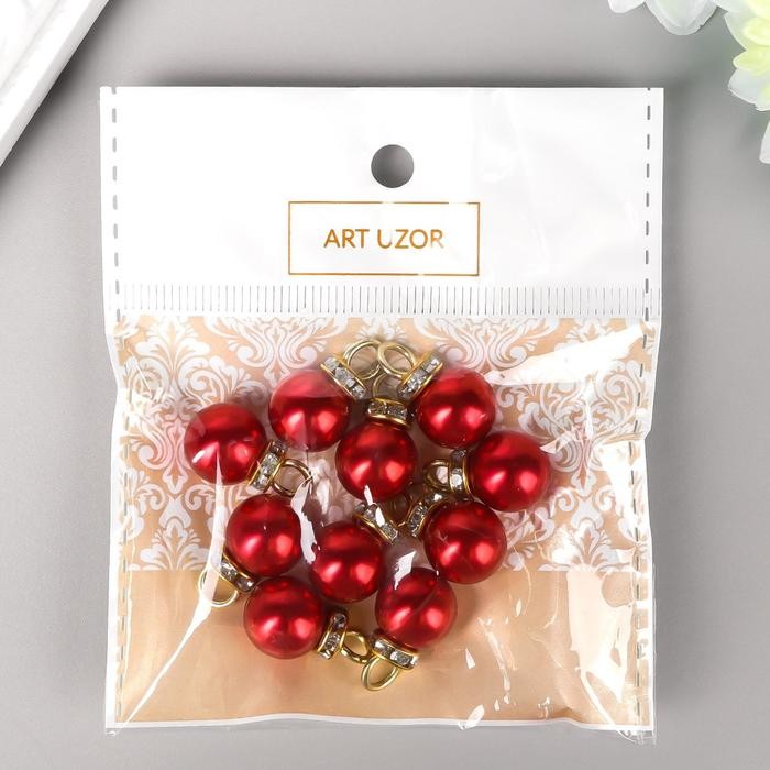 Декор для творчества пластик "Красная жемчужина с петелькой" набор 10 шт 1х1,4 см