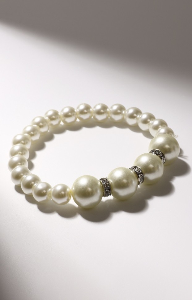 Браслет жемчуг «Невеста» со стразами, шар №8,12, цвет молочный, d=5,5 см