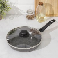 Сковорода Discovery, d=24 см, стеклянная крышка, съёмная ручка, антипригарное покрытие, цвет серый