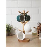 Подставка деревянная для кружек Adelica, основа d=13×1.8 см, высота 34 см, вешалка 6.5 см, берёза