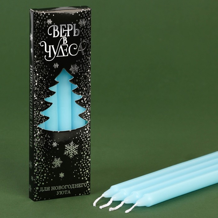 Свечи новогодние, набор «Верь в чудеса», на Новый год, 4 шт, голубые, 15 х 1 х 1 см