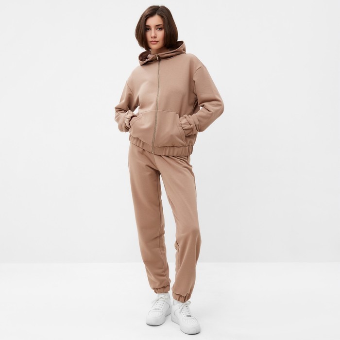 Костюм женский (толстовка, брюки) MINAKU: Casual collection, бежевый, размер 44