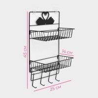 Полка для ванной Доляна, двухъярусная, 4 крючка, 47×25×14 см, чёрная