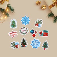 Набор виниловых стикеров на окна «Новый Год», многоразовые, 10 × 10 см