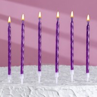 Свечи в торт витые с подставкой, 6 шт., 11 см, фиолетовый