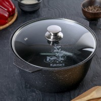 Жаровня, 4 л, стеклянная крышка, антипригарное покрытие, цвет тёмный мрамор