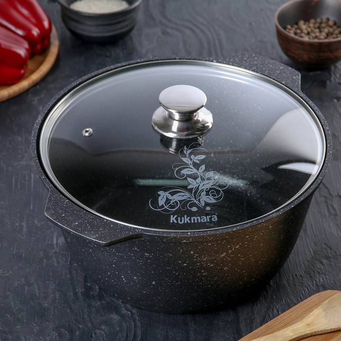 Жаровня, 4 л, стеклянная крышка, антипригарное покрытие, цвет тёмный мрамор