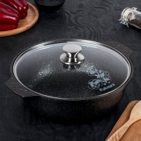 Жаровня, 4 л, стеклянная крышка, антипригарное покрытие, цвет тёмный мрамор