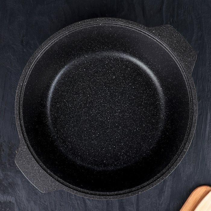 Жаровня, 4 л, стеклянная крышка, антипригарное покрытие, цвет тёмный мрамор