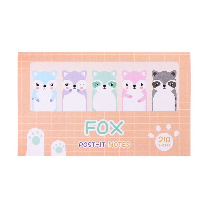 Набор фигурных бумажных закладок «Енотики», 20 листов × 7 цветов, 57×17 мм, 60×60 мм, 57×36 мм