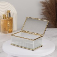 Органайзер для хранения «RIPPLES», с крышкой, стеклянный, с зеркальным дном, 1 секция, 14,5×8,5×6 см, прозрачный/золотистый