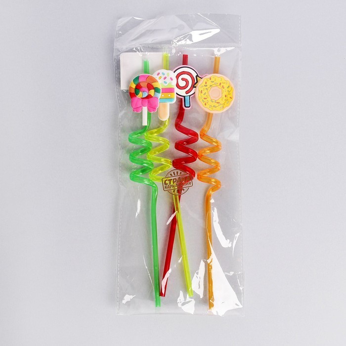 Трубочки для коктейля «Вкусняшки», набор, 4 шт, цвет МИКС Трубочки для коктейля «Вкусняшки», набор, 4 шт, цвет МИКС