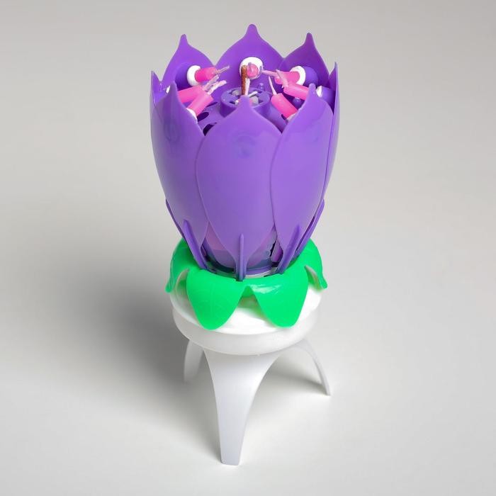 Свеча для торта музыкальная "Тюльпан", крутящаяся, фиолетовая, 14,5×6 см