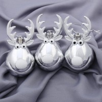 Ёлочные игрушки 3 шт. «Зимнее волшебство. Весёлый олень» пластик, 11×6 см, серебро