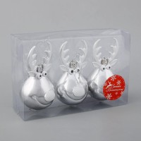 Ёлочные игрушки 3 шт. «Зимнее волшебство. Весёлый олень» пластик, 11×6 см, серебро