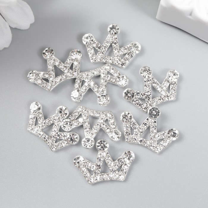 Декор для творчества металл "Корона" серебро, стразы 1,4х2 см