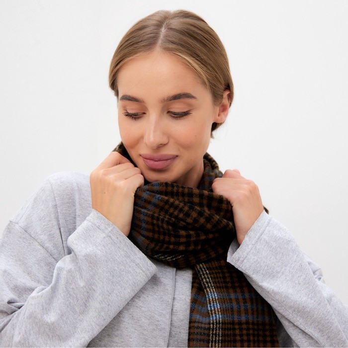 Шарф зимний с кистями MINAKU, размер 65×180 + 8 см, коричневый