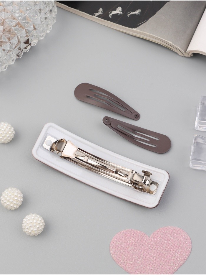 Набор для волос QF «Флоренс», 3 резинки 6 см, автомат 9 см, 2 невидимки 4.5 см, чёрный, коричневый