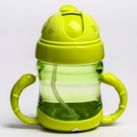 Поильник силиконовой струбочкой, с ручками, 150 мл., цвет МИКС
