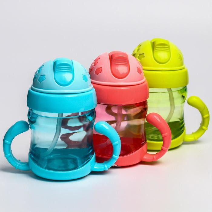 Поильник силиконовой струбочкой, с ручками, 150 мл., цвет МИКС