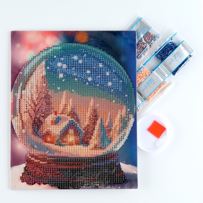 Алмазная мозаика на новый год с частичным заполнением для детей «Снежный шар», 20 х 25 см, набор для творчества