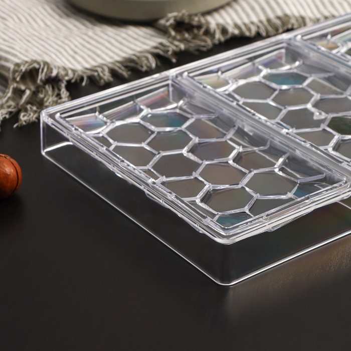 Форма для шоколада и конфет KONFINETTA «Соты», 3 ячейки, 27,5×17,5×2,5 см, ячейка 15,3×7,5х0,8 см