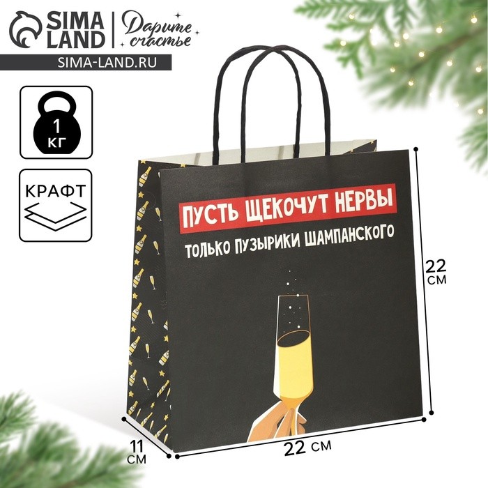 Пакет подарочный новогодний «Только пузырики», 22×22×11 см