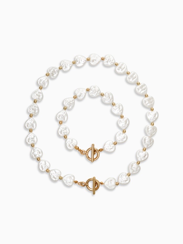 Набор 2 предмета: бусы, браслет «Жемчуг барочный. Сердечки», 40/18 см, белый в золоте