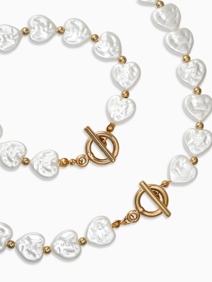 Набор 2 предмета: бусы, браслет «Жемчуг барочный. Сердечки», 40/18 см, белый в золоте