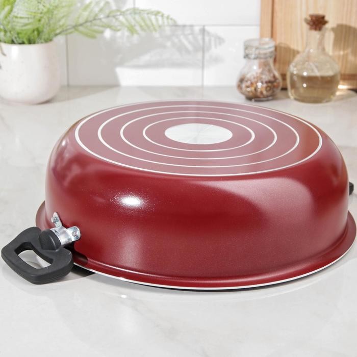 Жаровня «Эксперт», 3,5 л, d=26 см, стеклянная крышка, пластмассовые ручки, антипригарное покрытие, цвет бордовый