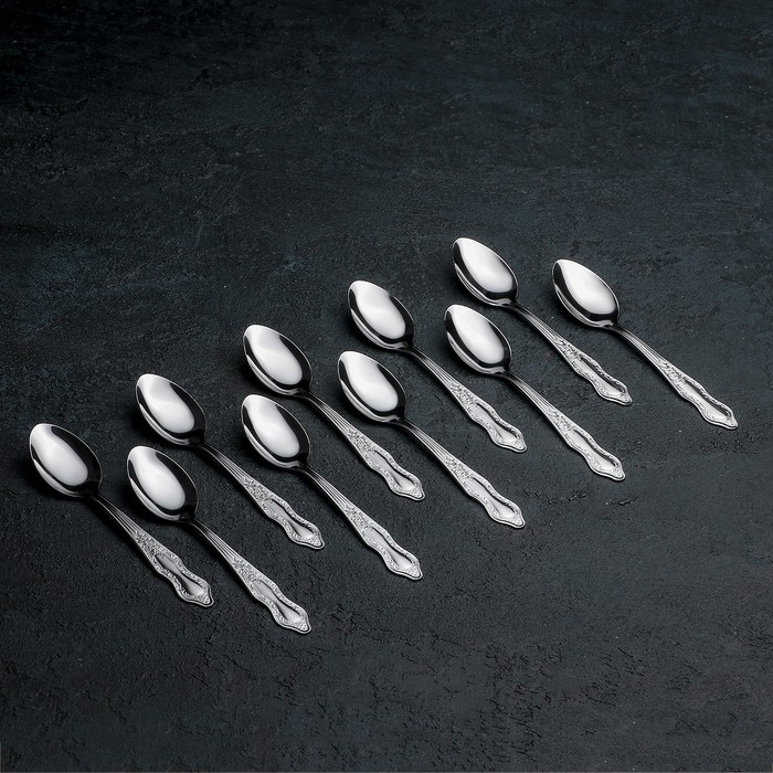 Ложка чайная «Славяна», h=14,5 см, толщина 1,2 мм, цвет серебряный