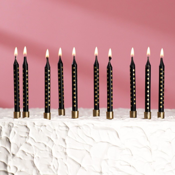 Свечи в торт «Золотая горошина», 6 см, 10 шт., чёрные
