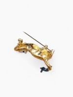 Брошь «Кот и мышь», оранжево-серая в золоте