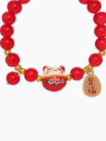 Браслет «Япония» кошечка с бусинами, цветной в золоте, 16 см