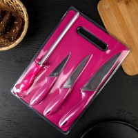 Набор кухонный, 5 предметов: ножи 9 см, 12 см, 15 см, мусат, доска, цвет МИКС